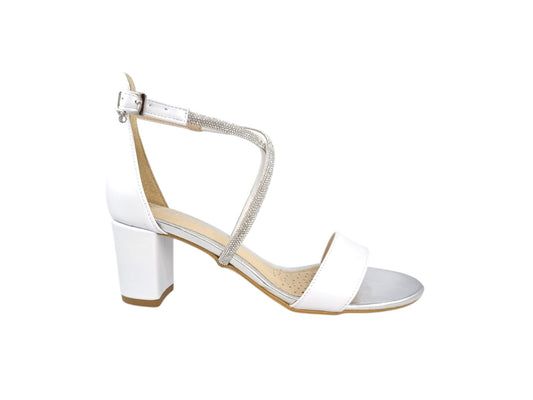 Prestige sandały 2052/OBL/5cm Biała-Perła/Sr-Cek